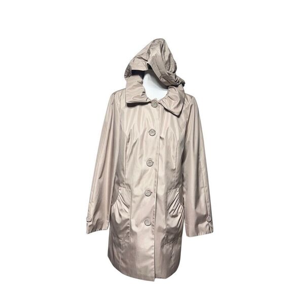Dennis Basso Khaki Beige Hooded Rain Jacket Size Small - Picture 1 of 5